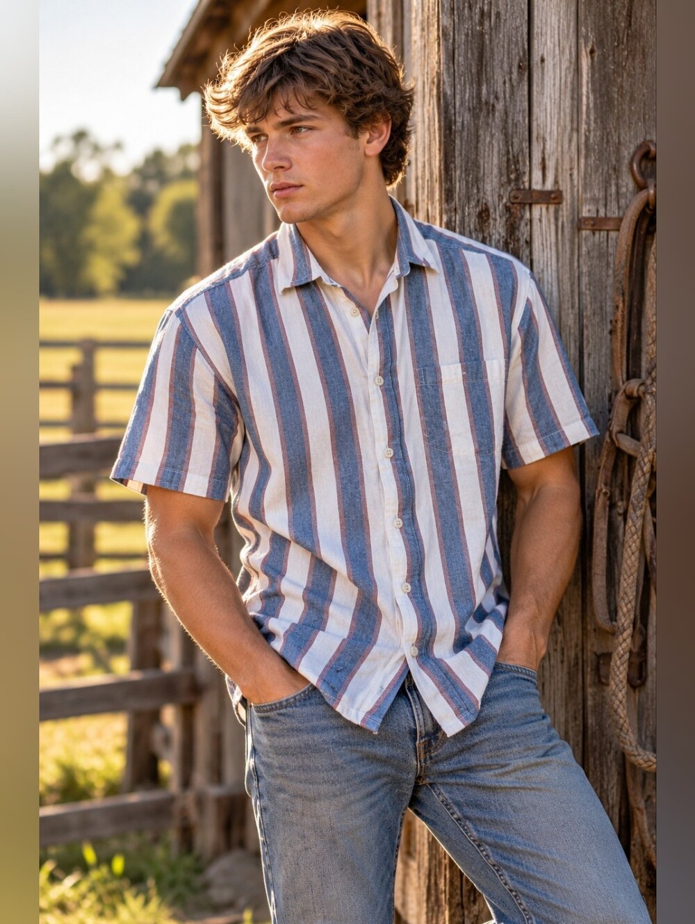 Aeropostale Hemp Cotton Striped Short Sleeve Button Up Shirt Men's Casual
